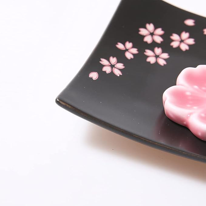 Japanese Ceramic Handmade Cute Cherry Blossom Incense Stick Holder or Incense Burner Holder, Unique Ash Catcher Inscent Tray and Decorative Gift, Home Decor 3.94 inches, Square Pink