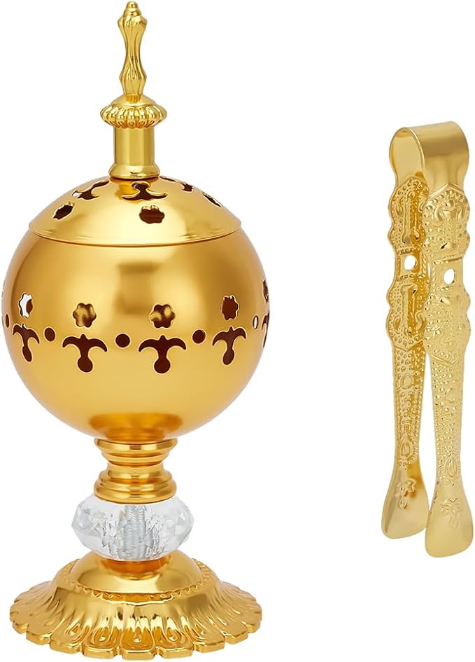 Church Incense Burner with Tong Charcoal, Polished Brass Censer Holder for Church Meditation Yoga and Home Decor
