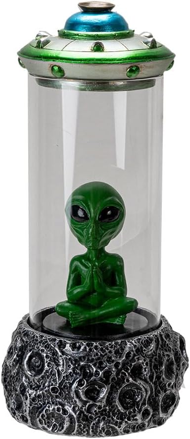 Pacific Giftware Alien UFO Backflow Incense Burner with Sci-Fi Spaceship Design Unique Resin Decor for Aromatherapy and Space-Themed Home Accents 9.13" Tall