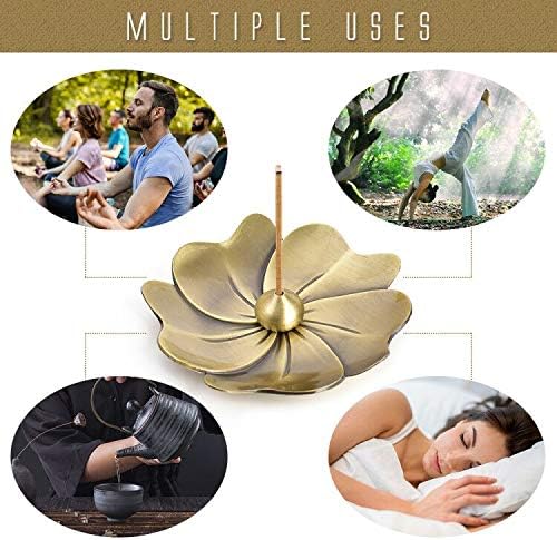 Sakura Flower Incense Holder, 5PCS Bronze Incense Burner Holder with Silk Pouch, Two Styles Drop-Shape, Cylinder Multihole and Gourd-Shape Ash Catcher Yoga Room Bedroom Home Fragrance