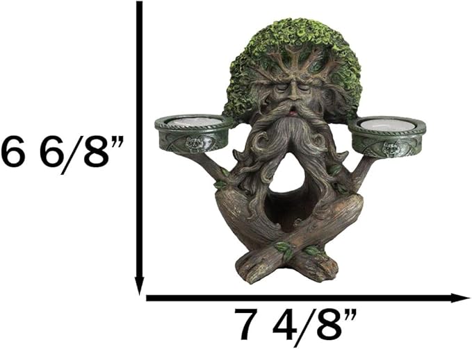 Ebros Gift Mystic Forest Celtic Greenman Tree Man God Ent Meditating Waterfall Smoke Backflow Incense Cone Burner and Double Votive Candleholders Figurine Horned God Tree of Life