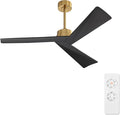WINGBO 52" DC Ceiling Fan without Lights, Brass and Black Ceiling Fan with Remote, 3 ABS Plastic Blades, 6 Speed Reversible DC Motor, Ceiling Fans No Light for Kitchen Bedroom Living Room