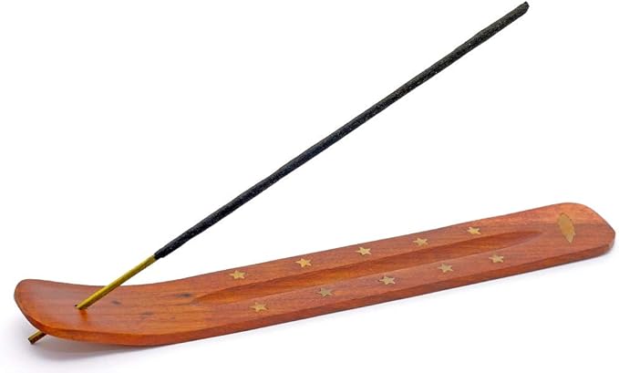 Incense Garden Wooden Incense Holder for Sticks with Inlays of Brass 10 inches Long Assorted Styles