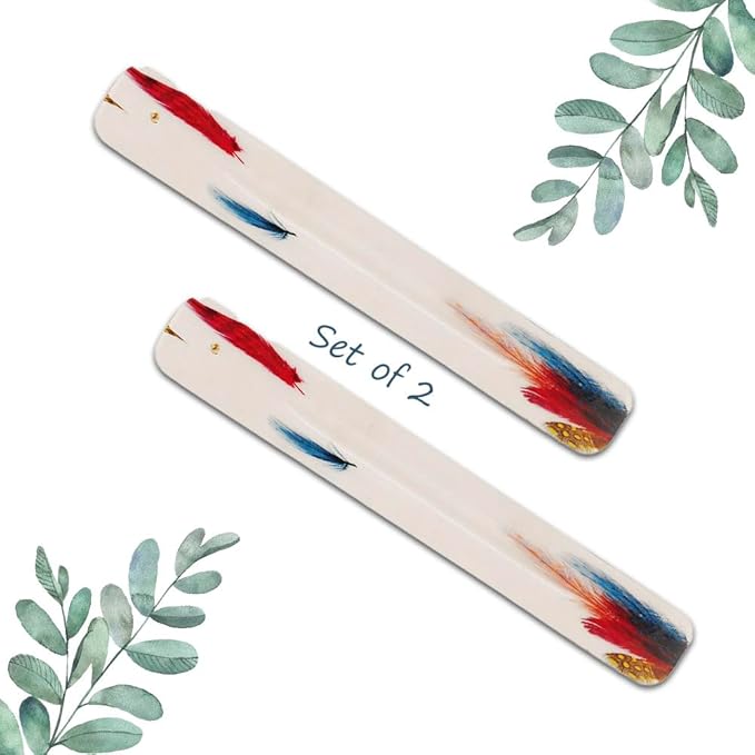 NAQSH Wooden Incense Holder Tray for Sticks - Incense Burner Holder - Insense for Table Decorations and Boho Gifts (Multi Feather White)