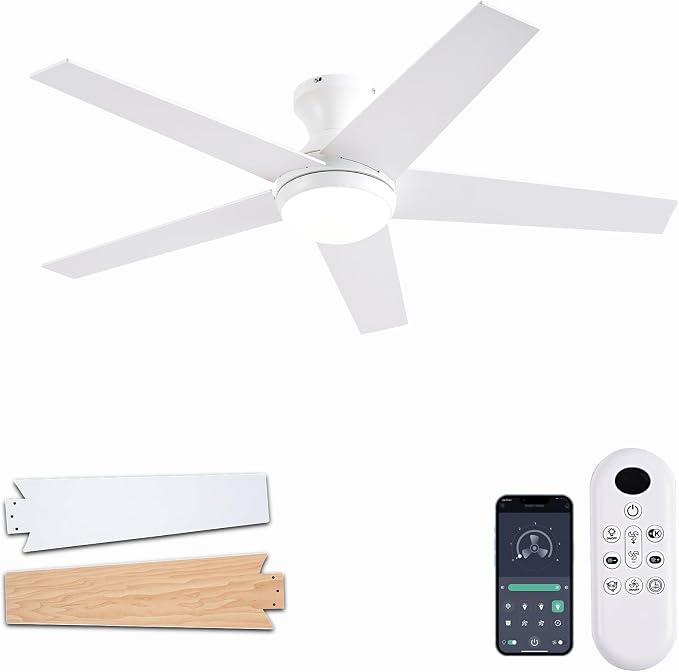 Ayaoty Ceiling Fans with Lights, 54" Low Profile Indoor Ceiling Fan with Light and Remote Control, Dimmable, Noiseless, Reversible, Brown Ceiling Fan for Bedroom, Indoor/Outdoor Use
