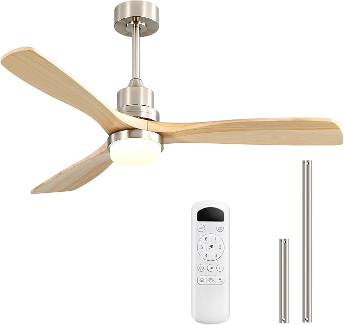 Sofucor 52 Inch Ceiling Fans with Lights and Remote, Solid Wood Indoor Outdoor Ceiling Fan, Quiet Reversible DC Motor, Modern 3 Blade Ceiling Fan for Bedroom Patio Living Room