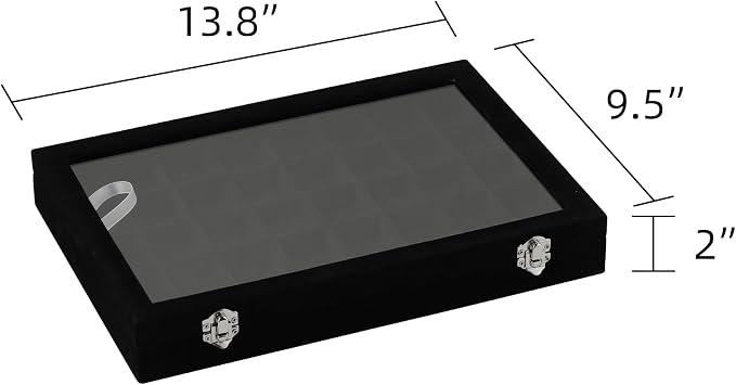 Frebeauty 40 Grid Earring Organizer,Velvet Jewelry Tray with Clear Lid | Drawer Jewelry Organizer for Rings Studs Beads,Adjustable Dividers,Dustproof,Earring Storage,Trinket Box,13.8×9.5Inches