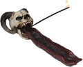 Ebros Vampire Fanged Ram Horned Skull with Demonic Tongue Incense Stick Burner Holder 10.5" Long Skulls Skeletons Halloween Aromatherapy Decorative Accent Figurine Accessory