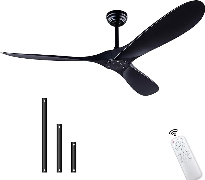 QUTWOB 60" Ceiling Fan with Remote Control No Lights,Modern Reversible DC Motor Indoor Outdoor 3 Blades Ceiling Fans for Patio Bedroom Living Room(Black)