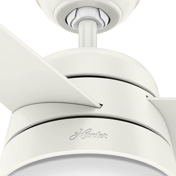 Hunter Aker, Indoor, Ceiling Fan, Modern, Small, 36 inch, Fresh White | with LED Light and Pull Chain, Standard Mount, Quiet, 3 Blades, For Bedroom, Home Office, Laundry Room, 59301