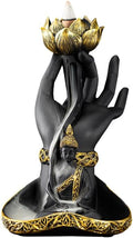 Hand-Held Lotus Backflow Incense Burner & Candle Holder - Zen Waterfall Incense Fountain with Buddha Statue, Resin Incense Burner for Home Decor, Meditation & Yoga Relaxation