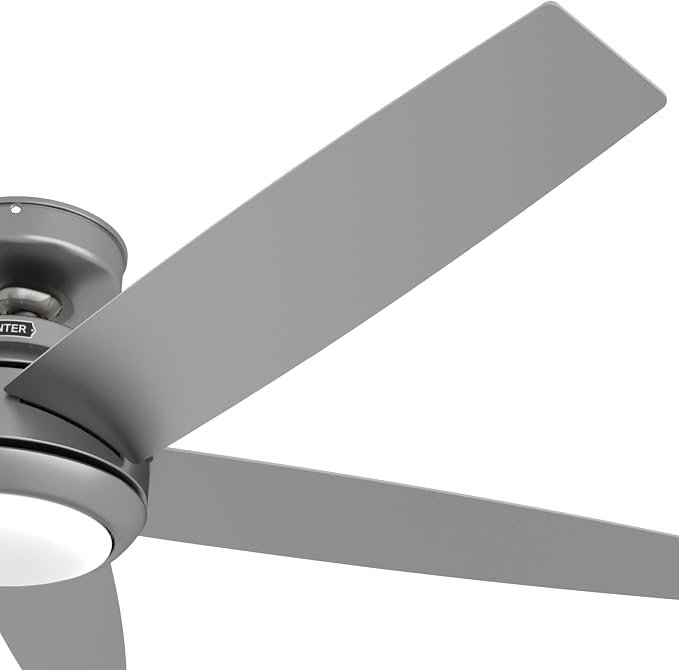 Hunter Zayden, Indoor, Ceiling Fan, Standard Mount, 52 inch, Matte Silver | with LED Light and Remote Control, Quiet, 5 Blades, For Bedroom, Living Room, Kitchen, 51696