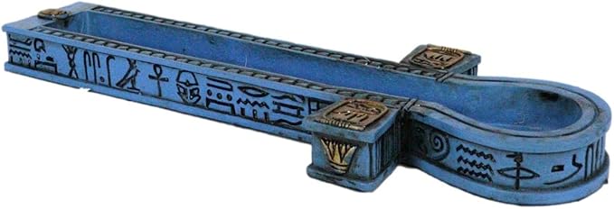 Ebros Gift Egyptian Beautiful Blue Hieroglyphic Symbols Golden Cartouche Ankh Key Incense Stick Burner Holder Figurine Gods of Egypt Talisman of Balance Health and Life Force