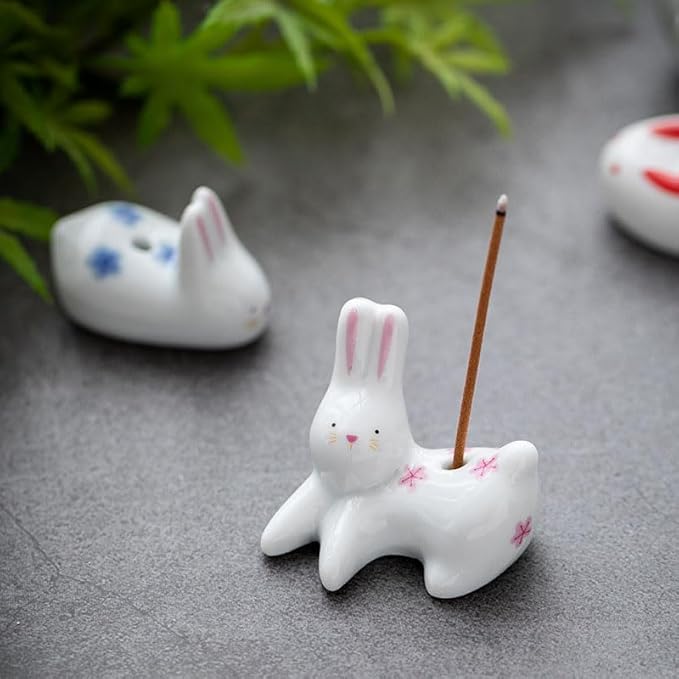 Opexicos 4Pcs Rabbit Cat Ceramic Incense Holder Cute White Animals Incense Sticker Holder Fun Home Decorative Ornaments for Home Room Decoration Yoga Spa Meditation