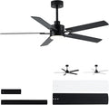 LANMEL 52'' Black Ceiling Fans with Lights and Remote, 6 Speed Low Profile Modern Ceiling Fan with Quiet DC Motor for Indoor Outdoor Bedroom Living Room