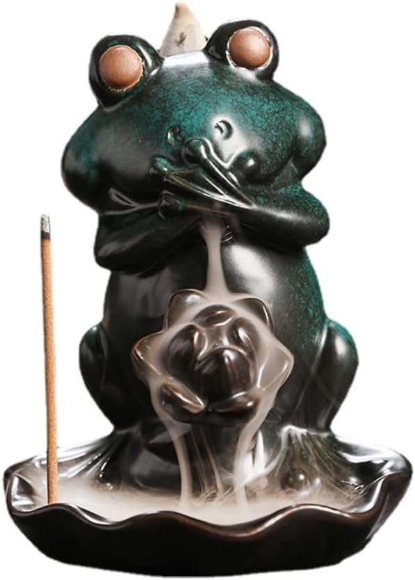 Creative Frog Shape Series Backflow Incense Burner Smoke Waterfall Lotus Ceramic Aromatherapy Incense Holder Handicraft Home Decoration Ornaments (No Say)