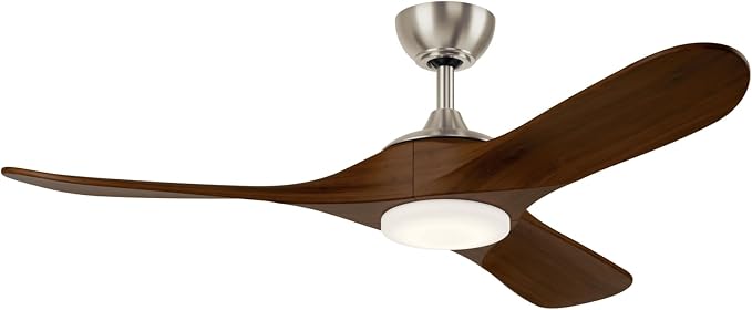 KICHLER Mylo 52 in Modern Ceiling Fan with Light and Remote Control, 6-Speed Indoor Fan with Satin Etched Cased Opal Glass and Natural Walnut Wood Blades in Brushed Nickel, 310552NI