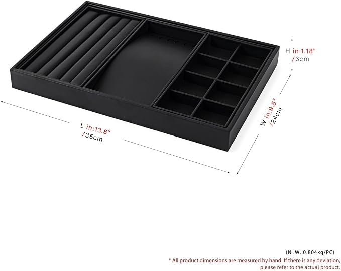 Oirlv Leather Multi-Function Jewelry Tray Black | Versatile Compartments for Rings/Earrings/Bracelets, Stackable Design