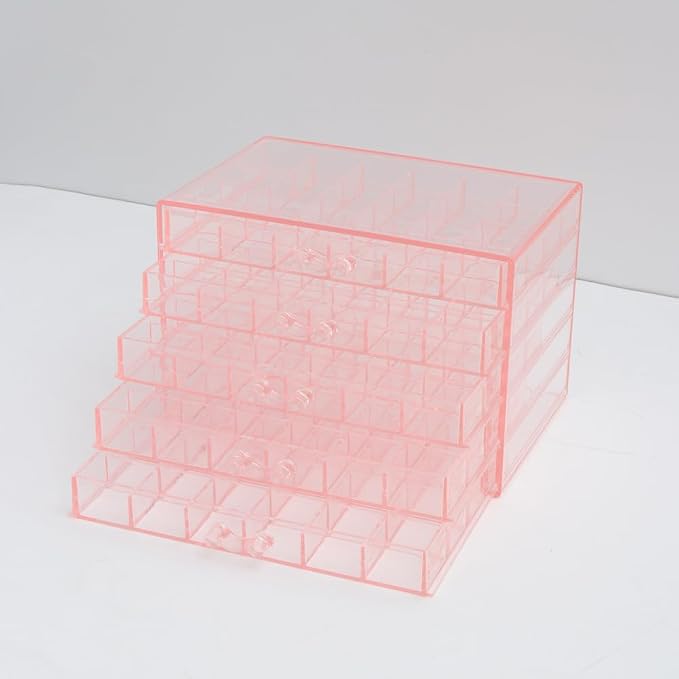 YUFONG Earring Storage Box Organizer, Acrylic Jewelry Storage Box Holder 5 Drawers Transparent Jewelry Display Stand with 120 Small Compartments Gift Boxes for Women Girls (Clear Pink)