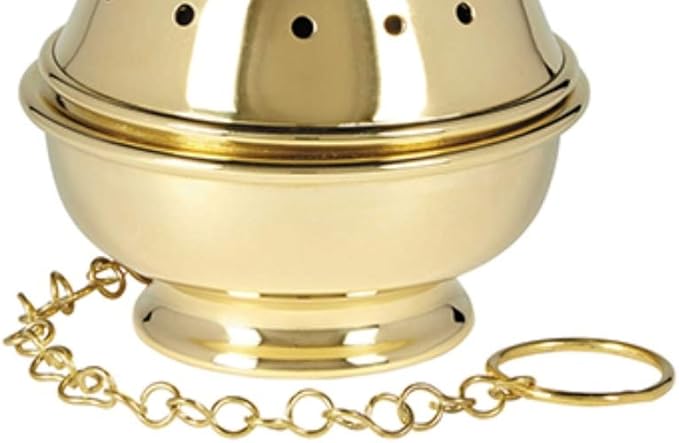 Sudbury Brass Round Single Chain Hanging Censer, 8 Inch