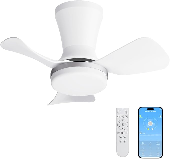 LANMEL Ceiling Fan with Light, Modern Flush Mount Low Profile with Remote Control, Reversible, 3CCT Dimmable, Quiet,LED for Bedroom, Living Room, Indoor/Outdoor Patio Use 22 Inch Silver & White