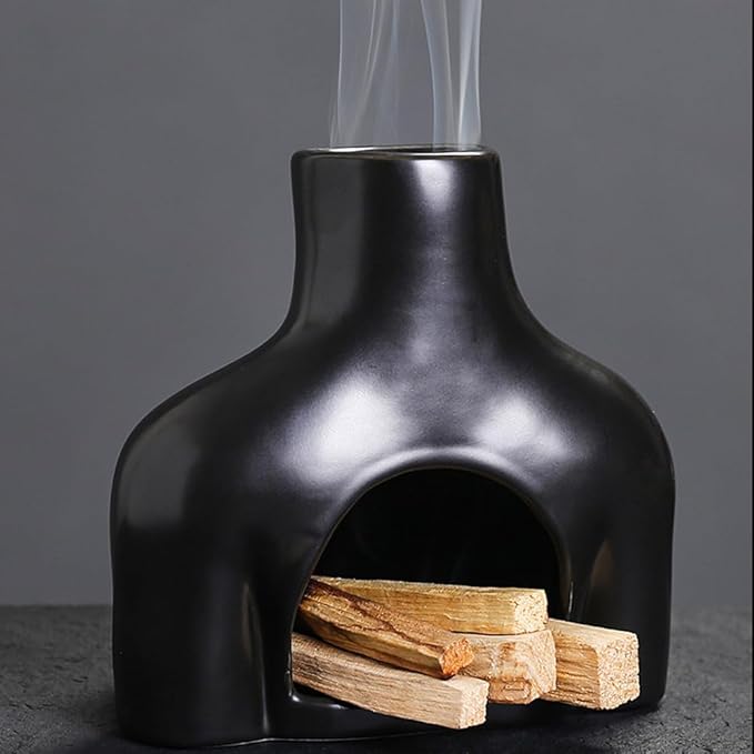 Palo Santo Holder Ceramic Incense Holder for Burning Palo Santo Sticks and Sage Sticks, Creative Palo Santo Burner for Spiritual Meditation & Yoga, Sage Holder for Tabletop Art Decorative (Black)