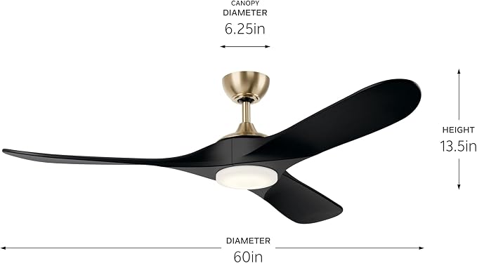 KICHLER Mylo 60 in Modern Ceiling Fan with Light and Remote Control, Solid Wood Blades in Champagne Bronze with Satin Etched Cased Opal Glass, 6-Speed for Bedroom Living Room, 310560CPZ