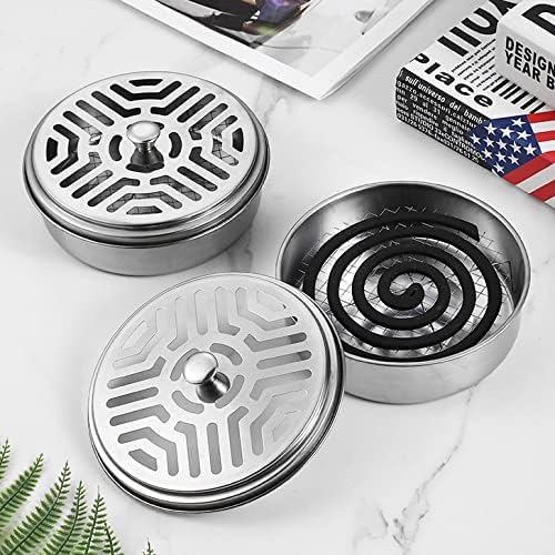 2 Portable Mosquito Coil Holder, Mosquito Incense Box Sandalwood Holder with Handle, Fireproof Incense Burner for Home Office Camping (Silver) (Silver)