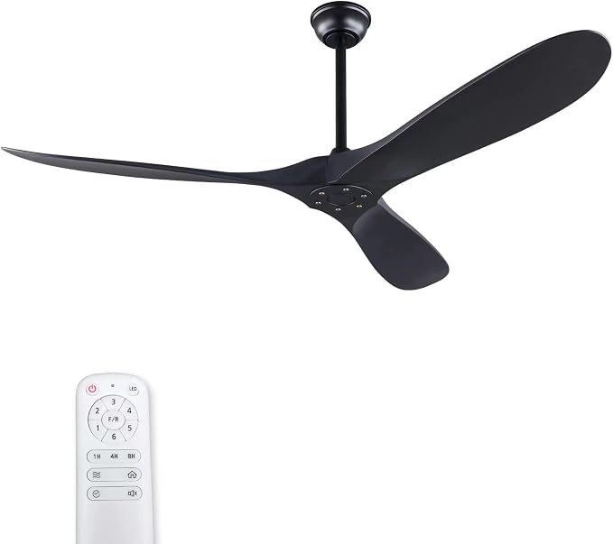 KBZZ 60 Inch Ceiling Fan NO Light with Remote, 3 Blade ABS Black Ceiling Fan, 6 Speeds Quiet DC Motor Exterior Fan, Indoor Outdoor Ceiling Fan for Living Room,Study,Patio,Porch,Gazebo