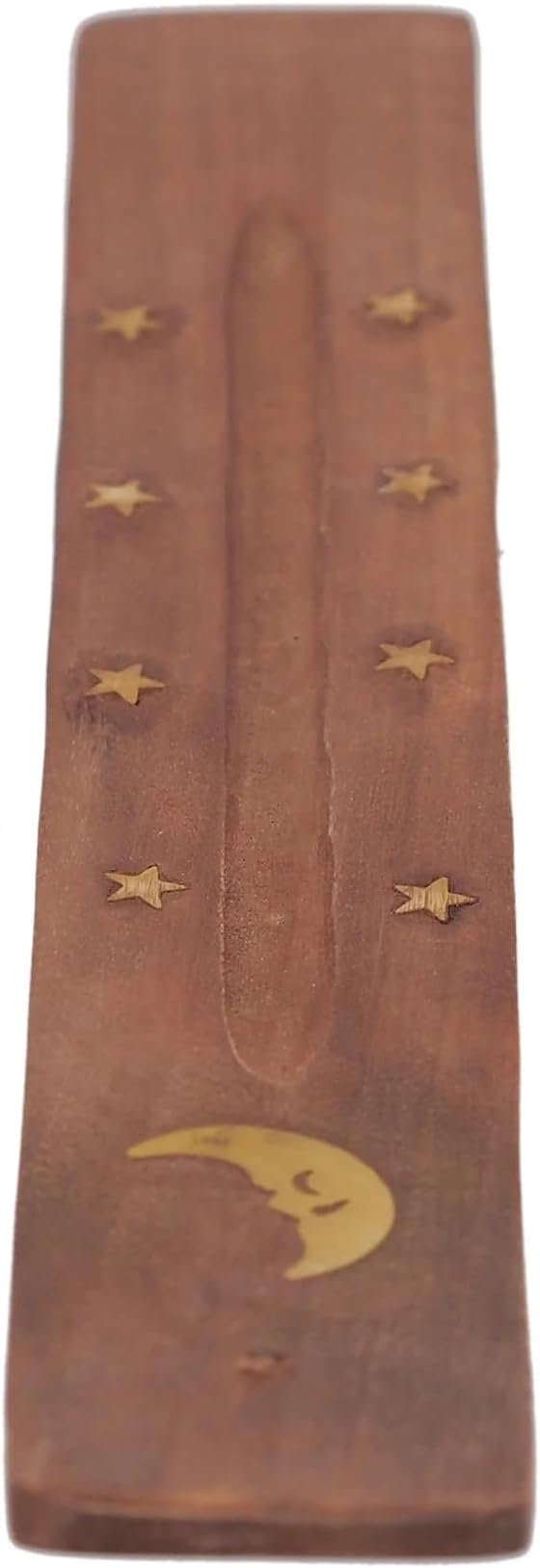 Hosley Celestial Elegance 10-Inch Wood Incense Holder Moon in Warm Brown Color for Aromatic Bliss and Stylish Home Decor