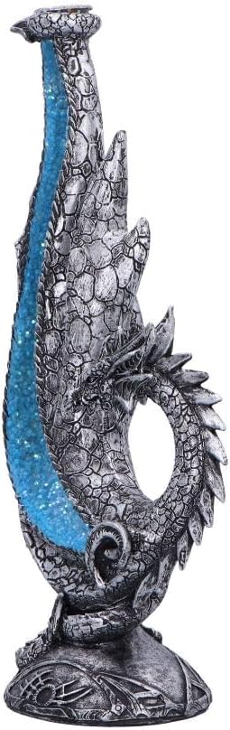 Nemesis Now Dragon Incense Burner - 24 cm Incense Backflow Waterfall - Mythic Decor for Collectors & Fans - Rune Base & Metallic Silver Dragon