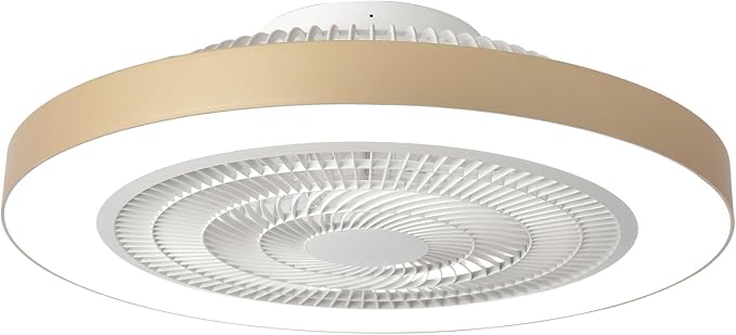 Depuley LED Ceiling Fan with Light: 19" Modern Flush Mount Low Profile Ceiling Fans with Remote & Smart APP Control - Gold Bladeless Fandelier Dimmable Quiet DC Motor for Bedroom Kids Room 6 Speeds