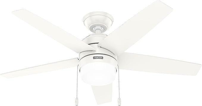 Hunter Bardot, Indoor, Ceiling Fan, Modern, 5 Blades, 44 inch, Fresh White | with LED Light and Pull Chain, Standard Mount, For Bedroom, Living Room, Kitchen, 52494