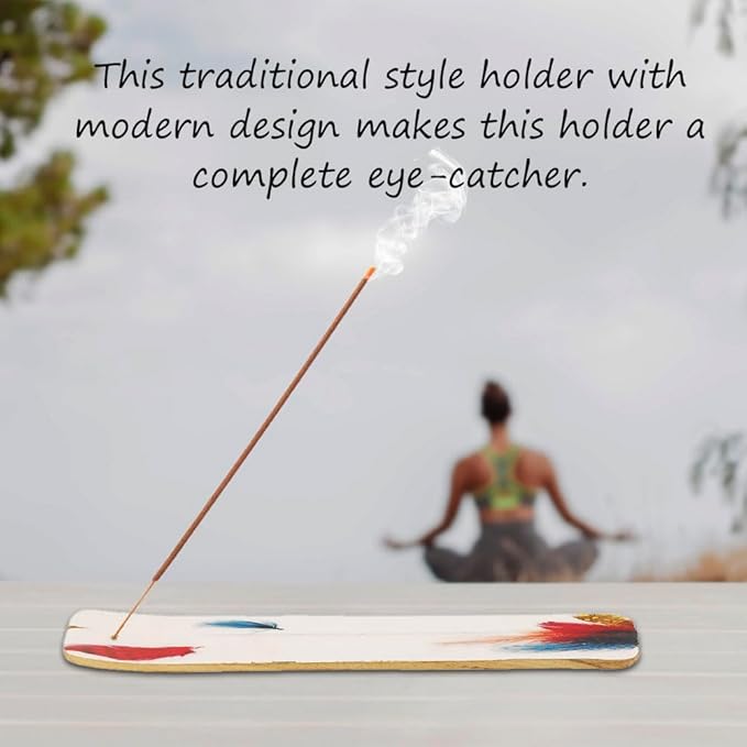 NAQSH Wooden Incense Holder Tray for Sticks - Incense Burner Holder - Insense for Table Decorations and Boho Gifts (Multi Feather White)