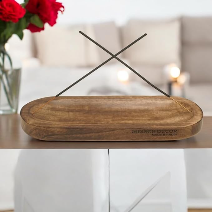 Handmade Wooden Insence Tray,Incense Holder,Incense Burner,Ash Catcher for Meditation & Yoga,Great Gift for Any Occasion,Modern Insense Stick Holder for Home Decor,12" x 4.2" x 1" Inches