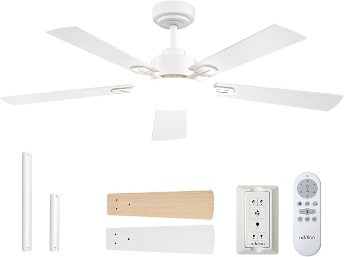 addlon Ceiling Fans with Lights, 52 inch White Ceiling fan with Light and Remote Control, Reversible, 3CCT, Dimmable, Noiseless, Small Ceiling Fan for Bedroom, Farmhouse, Indoor/Outdoor Use