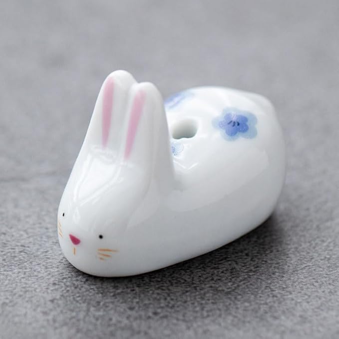 Opexicos 4Pcs Rabbit Cat Ceramic Incense Holder Cute White Animals Incense Sticker Holder Fun Home Decorative Ornaments for Home Room Decoration Yoga Spa Meditation