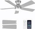 Ceiling Fans with Lights, 42 Inch Low Profile Ceiling Fan with Light and Remote Control, Flush Mount, Reversible, 3CCT, Dimmable LED, Quiet, Nickel Ceiling Fan for Bedroom, Kitchen