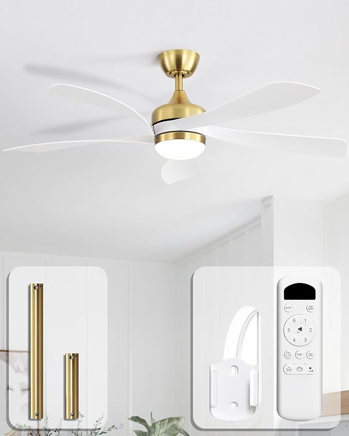 Sofucor 52 Inch Ceiling Fans with Lights and Remote, Outdoor Ceiling Fan with Light 6-Speed 3 CCT 3-Timer, Modern Low Profile Ceiling Fan 5 Blade Reversible DC Motor for Living Room Bedroom Patio