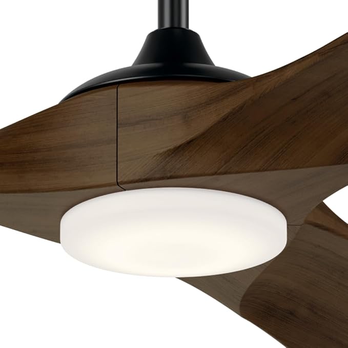 Kichler Mylo 70 in Modern Ceiling Fan with Light, 6-Speed Remote Control, Satin Etched Cased Opal Glass, Aged Walnut Wood Blades in Satin Black for Living Room or Bedroom, 310570SBK