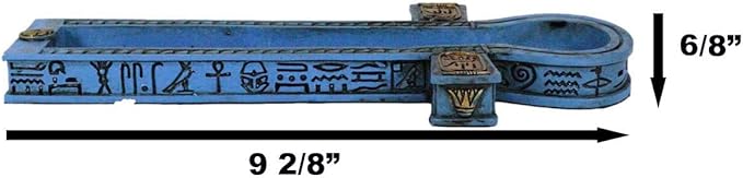 Ebros Gift Egyptian Beautiful Blue Hieroglyphic Symbols Golden Cartouche Ankh Key Incense Stick Burner Holder Figurine Gods of Egypt Talisman of Balance Health and Life Force