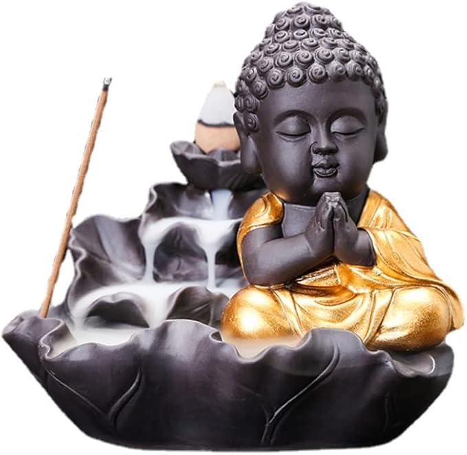 Creativity Lotus Backflow Incense Burner Smoke Waterfall Buddha Incense Aromatherapy Stick Holder Craft for Yoga Room/Office/Home Decor (B)