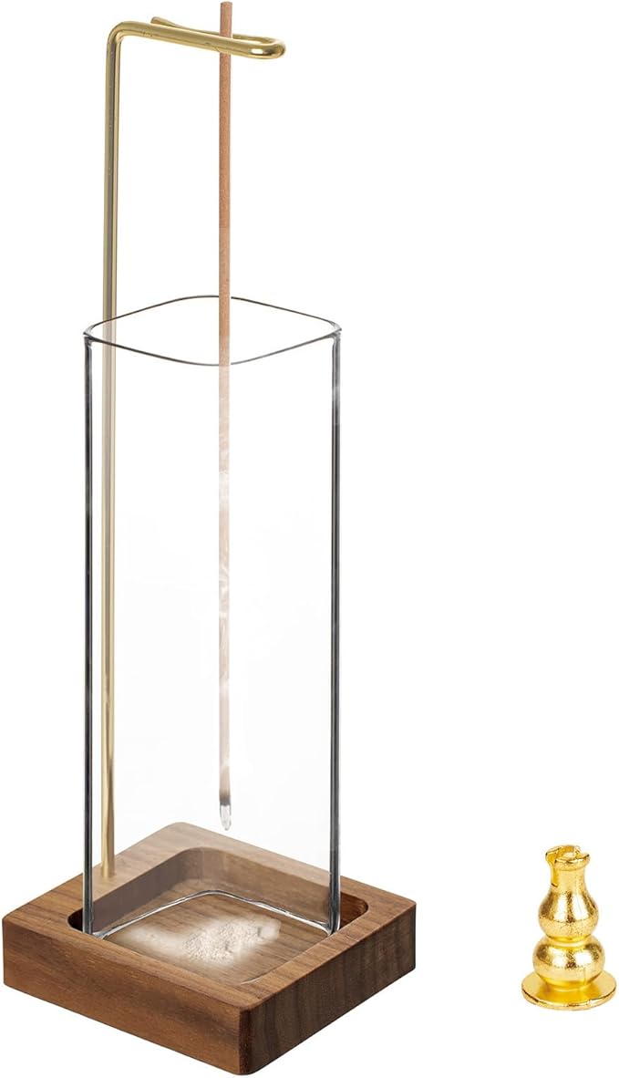 Incense Holder, Incense Holder for Sticks, Wood Insence-Stick Holder with Glass Ashes Collector, Anti-Ash Flying Incense Burner (SizeA)