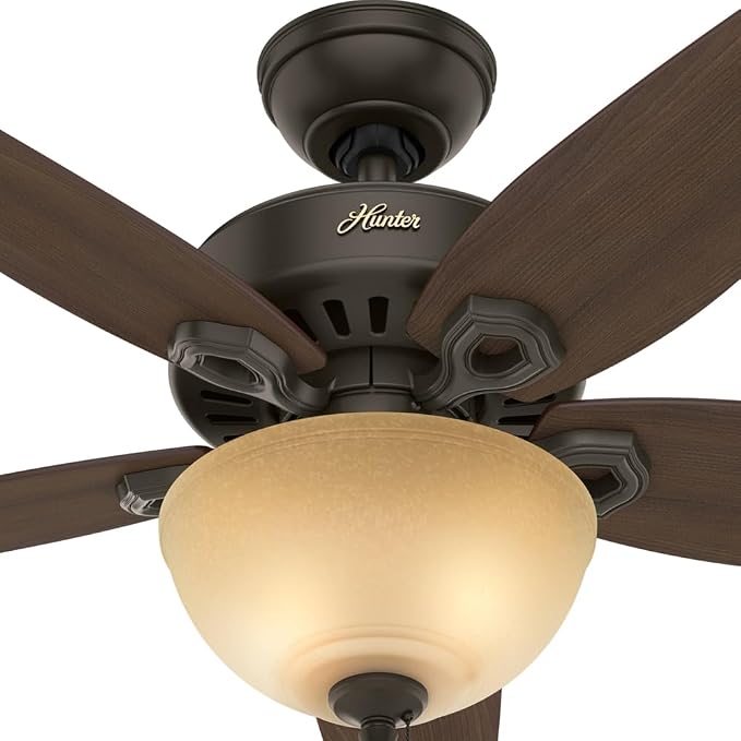 Hunter 42 inch Indoor Ceiling Fan with LED Light - Bronze Ceiling Fan with Pull Chain, For Bedroom or Living Room, Standard Mount, No Remote, 5 Blades, Includes Bulbs - Builder 52218, New Bronze