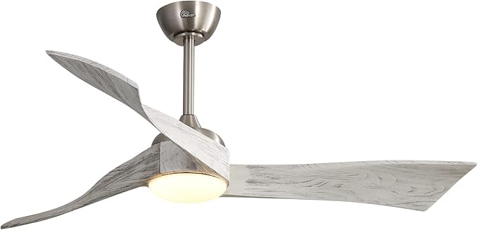 Sofucor 52 Inch Ceiling Fan with Light and Remote - 3 Solid Wood Blades, Quiet DC Motor, 6 Speeds 5000CFM, Dimmable Tri-Color LED with Memory, Timer & Reversible for Living Room, ETL, Gray Wood