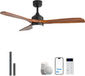 Sofucor 52" Smart Wood Ceiling Fans Lights, Flush Mount & Downrod Mount, 3 Wood Blades Modern Outdoor Ceiling Fans with Alexa/Google Assistant/APP/Remote Control for Bedroom, Farmhouse, Patio, Indoor