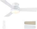 42 Inch Low Profile Ceiling Fan with Light Quiet for Bedroom,White | Flush Mount,Remote Control,Reversible DC Motor,Wood Blades,6 Speed,3CCT Dimmable for Bedroom,Living Room