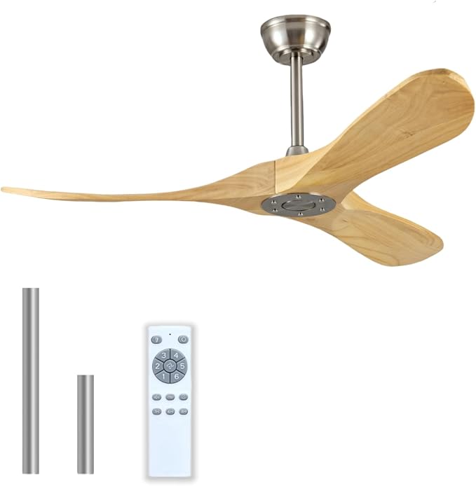 42 Inch Modern Ceiling Fan Without Lights,Reversible DC motor silent ceiling fan, increase air circulation, suitable for living room, dining room, bedroom outdoor (Brushnickle+Natural Wood, 42 inch)