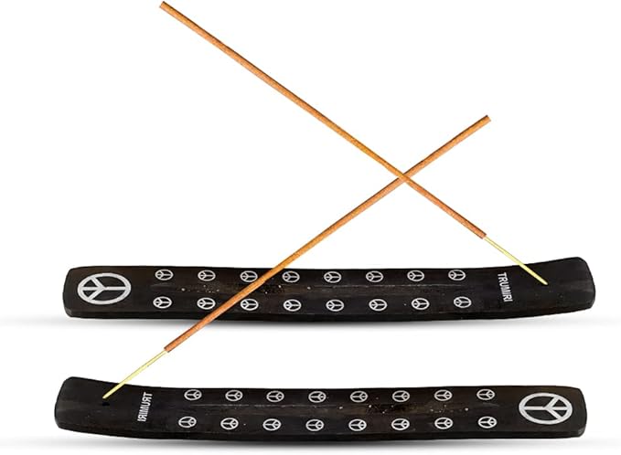 Black Incense Holder Burner Ash Catcher Wooden Fatti Plate Tray for Sticks and Cones Pack of 2
