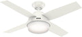 Hunter Dempsey, Indoor, Ceiling Fan, Modern, 4 Blades, 44 inch, Fresh White | with LED Light and Remote Control, Standard Mount, For Bedroom, Living Room, Kitchen, 59246